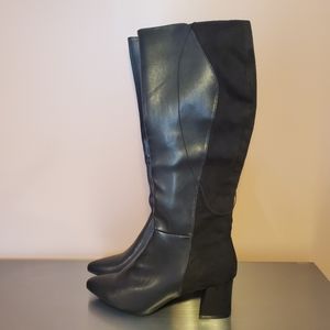 Tahari Black Faux Leather and Suede Boots